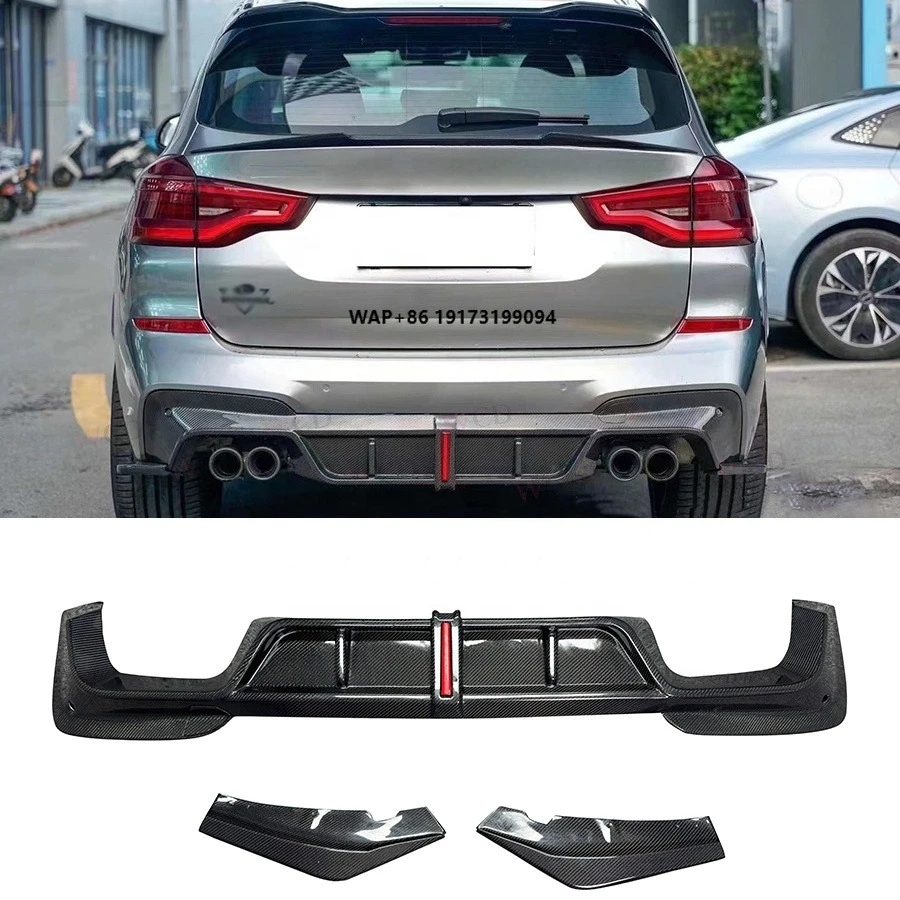

2022+ for B--MW G01 X3M Carbon Fiber Rear Diffuser with Light KB Style High Quality Body Kit New Condition Rear Bumper Lip