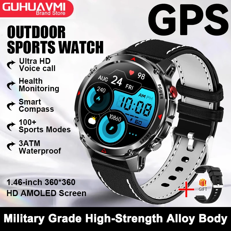 2025 Nieuwe GPS Kaart Navigatie Smart Horloge Mannen Vrouwen Amoled Scherm 3ATM Waterdichte Sport SmartWatch Kompas NFC BT Call Horloges Mannen
