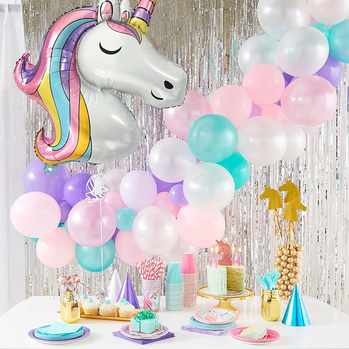 1Set Rainbow Unicorn Balloon 32 Inch Number Foil Balloons 1st Kids Unicorn Theme Birthday Party Decorations Baby Shower Globos