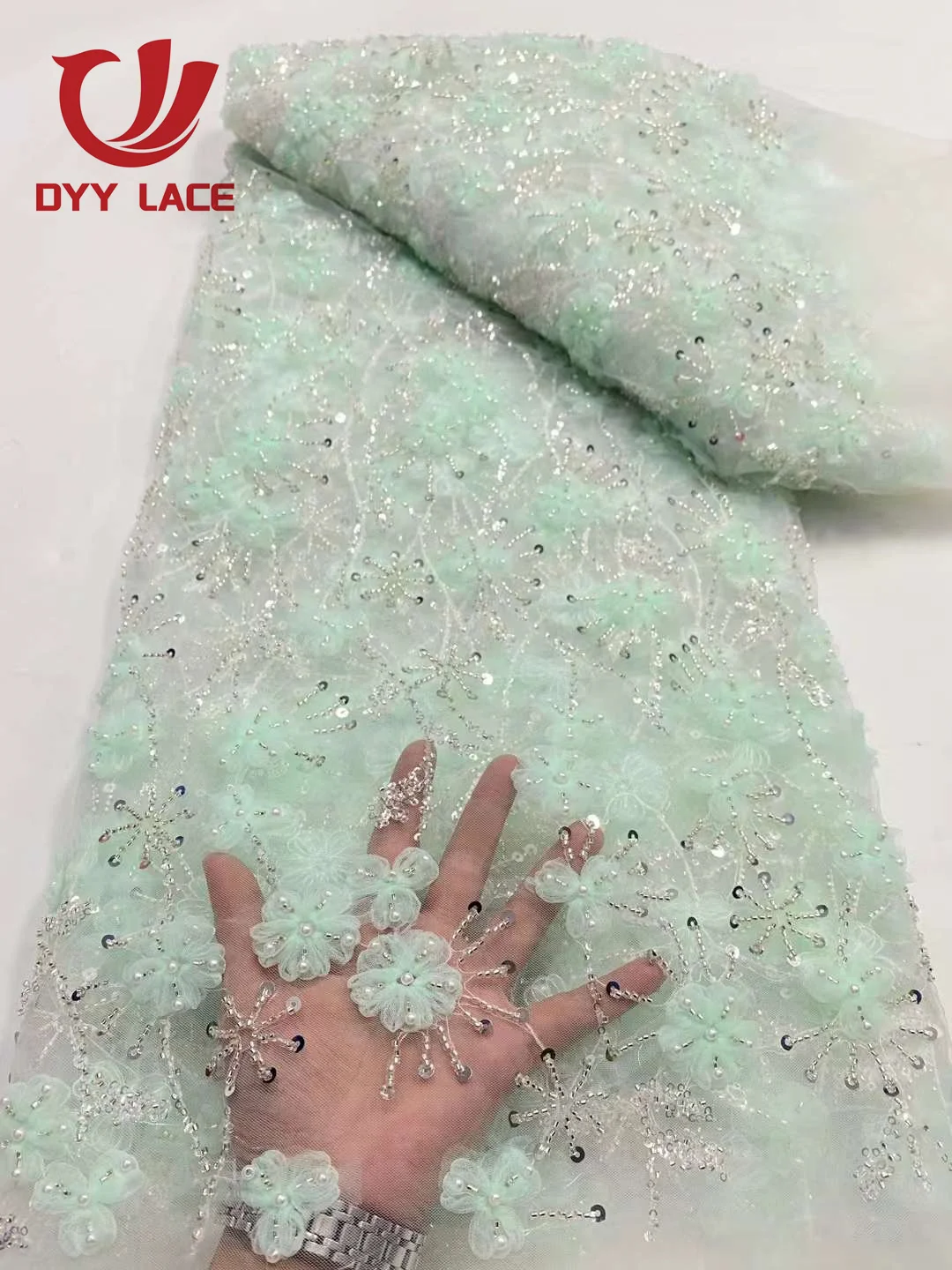 Latest African Nigerian Lace 3D Flower Fabrics 2024 High Quality Sequins Luxury Beaded Lace Wedding Bridal Dress Clothes Sew