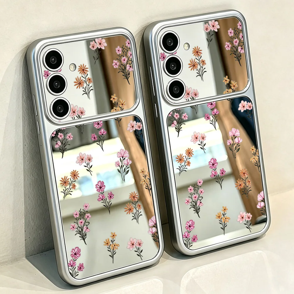 Flower Mirror Phone Case For Samsung S26 Ultra S25 S24 S23 S22 FE A17 A07 A37 A57 A56 A16 A55 A54 A53 A36 A26 A06 Cover Bumper