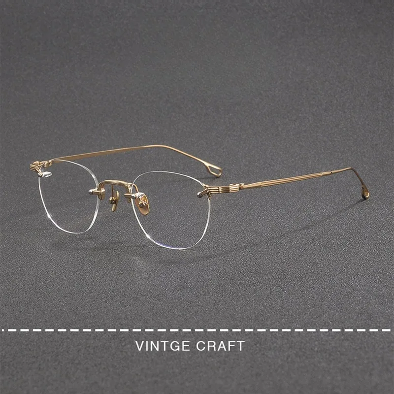 Generous Men's Frameless Glasses Pure Titanium Reverse R Temple Myopia Anti-blue Light for Women Eyewear Prescription Reading