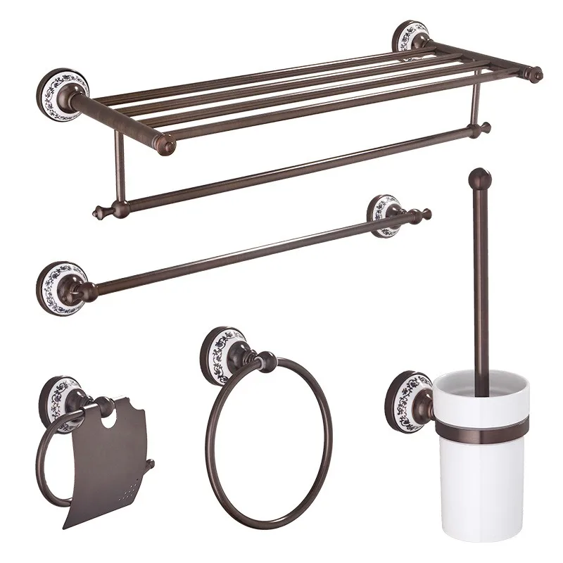 Towel rack pendant set Combination bathroom bathroom brass European brown ancient bath towel rack Combination towel rack set