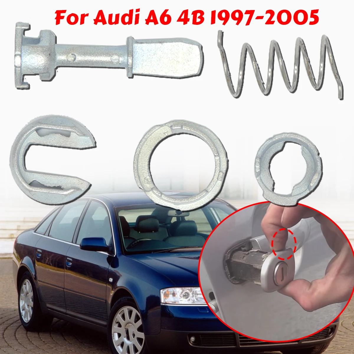 

Для Audi A6 4B 1997-2005 Автомобильная ручка передней двери, замок, закрывающий цилиндр, уплотнение лопатки, ремонтный комплект, инструмент 44,4 мм, 1U0837167E, детали
