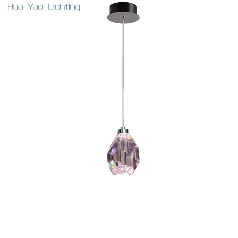 

Modern Sleek Design Pink K9 Crystal Pendant Lights Led Elegance Feeling Bedside Hanging Lamps Luxury