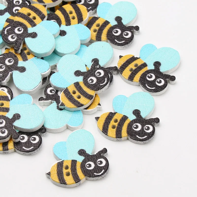 20pcs/Two Holes Bee Cartoon Wooden Button Handwork Sewing Scrapbooking Clothing Craft Cardmarking DIY for Home Decoration