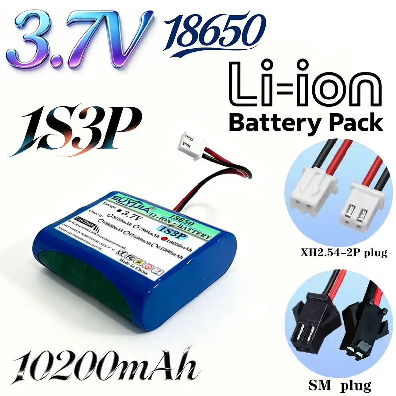 Brand new 18650 3.7V 10200mAh 1S3P Li-ion battery toy salon rechargeable battery SM or XH2.54-2p plug built-in BMS