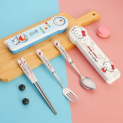 Kawaii Sanrio Tableware Hello Kittys Chopsticks Spoon Fork Cartoon Cute Anime Student Family Soup Stainless Steel Toys Girls