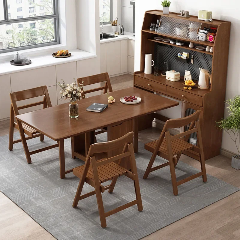 Solid wood dining side cabinet full small apartment multi-functional storage against the wall with folding dining table
