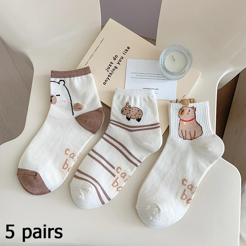 

Женские хлопковые новые весенне-осенние милые носки до середины икры с изображением медведя, впитывающие пот и дышащие
