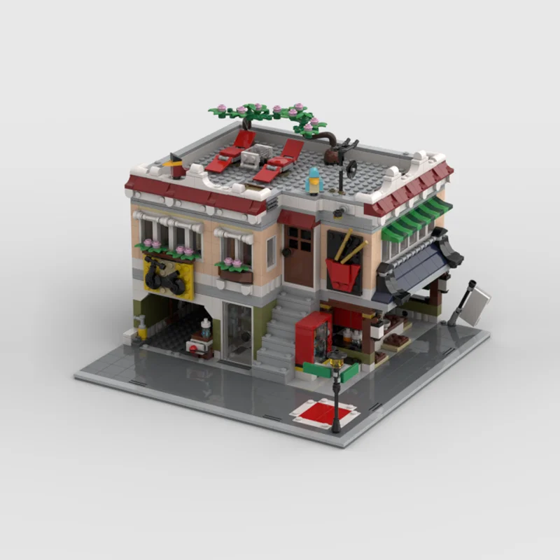 1462 قطعة MOC المعكرونة الدراجة متجر وحدات وحدات نموذج بناء هدية الكريسماس كتل تجميع لتقوم بها بنفسك لعبة التعليم الطوب عيد ميلاد