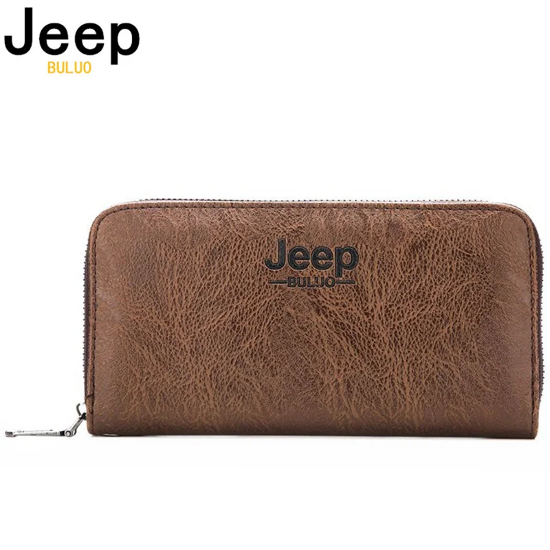 Jeep buluo Men Long Wallet Zipper Around Purse Multi Card Slots Leather Wallet Casual Daily Use Clutch Bag for Men