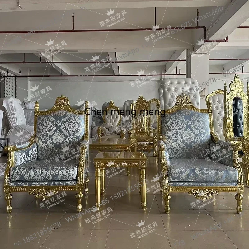 

E153 American light luxury solid wood carving flower single sofa chair golden fabric hotel banquet leisure tiger chair