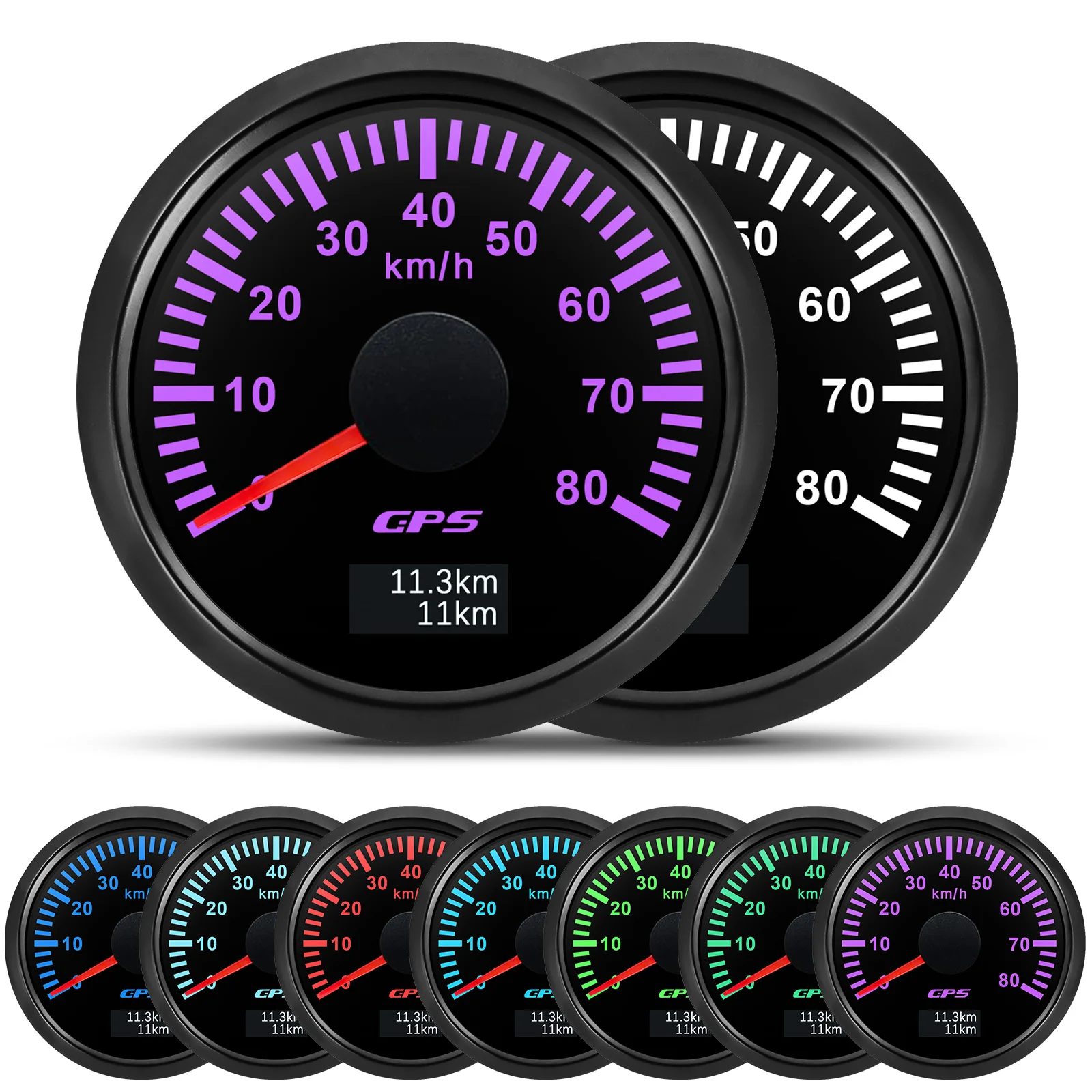30/60/80/120/200 km/h GPS-Tachometer mit GPS-Antenne für 12 V 24 V Auto Boot Marine wasserdichter Geschwindigkeitsmesser Kilometerzähler 7 Farben LED