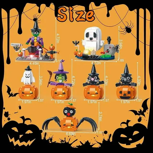 Halloween Kürbis Bausteine Set Horror Geister Hexe Katze Spinne Ziegel Home Decor Spielzeug Geschenke für Erwachsene und Kinder