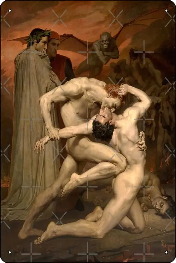  Fine Art: William-Adolphe Bouguereau - Dante And Virgil In Hell Poster Metal Sign Decor - Bar Pub Garage Man Cave Wall Art