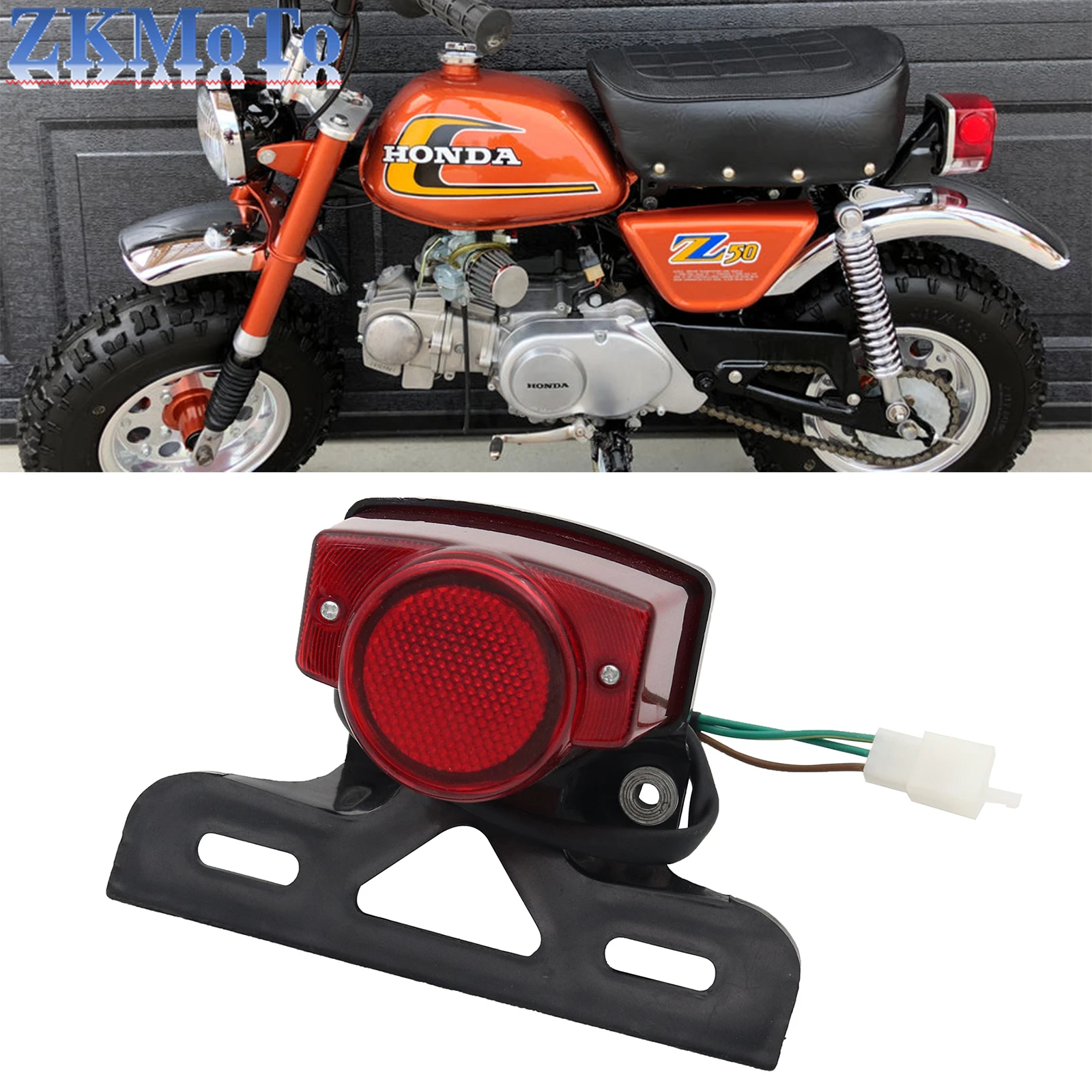 Motorcycle ATV Red Rear Tail Light Lights Brake Stop Lamp License Plate Bracket For Honda Mini Monkey Z50 Z50JZ Z 50 KDF Bike