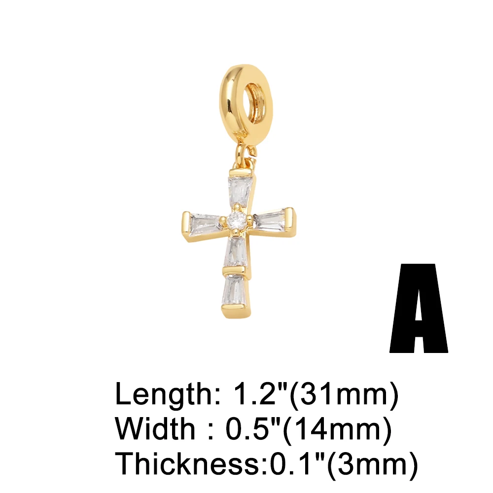 OCESRIO Trendy White Crystal Cross Pendant for Necklaces Copper Gold Plated Heart Flower Jewelry Making Component pdtb675