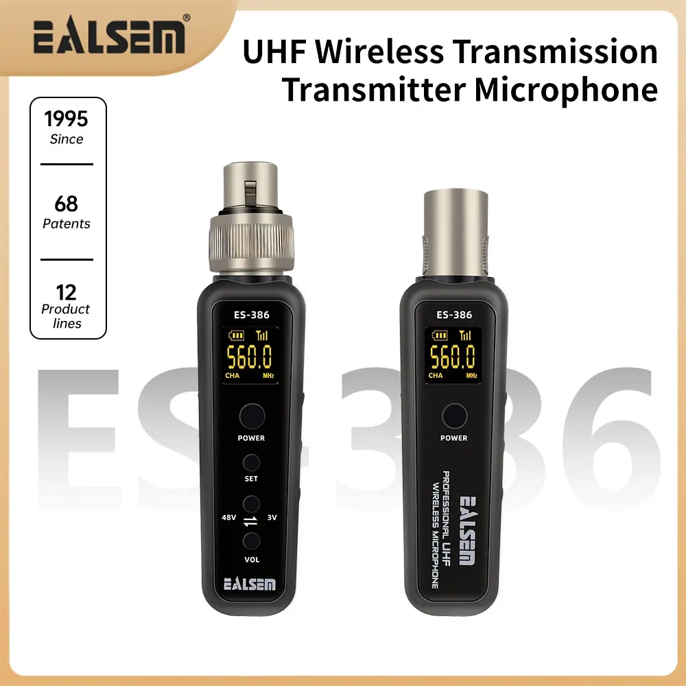 EALSEM UHF Wireless XLR Transmitter & Receiver System, for Dynamic & Condenser Microphone and Guitta,25 Channels,98 Ft Range