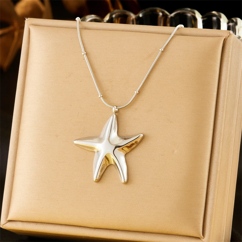 DIEYURO 316L Stainless Steel Gold Color Starfish Necklace For Womens 2024 New Fashion Exquisite Sea Star Neck Chain Jewelry Gift image 5