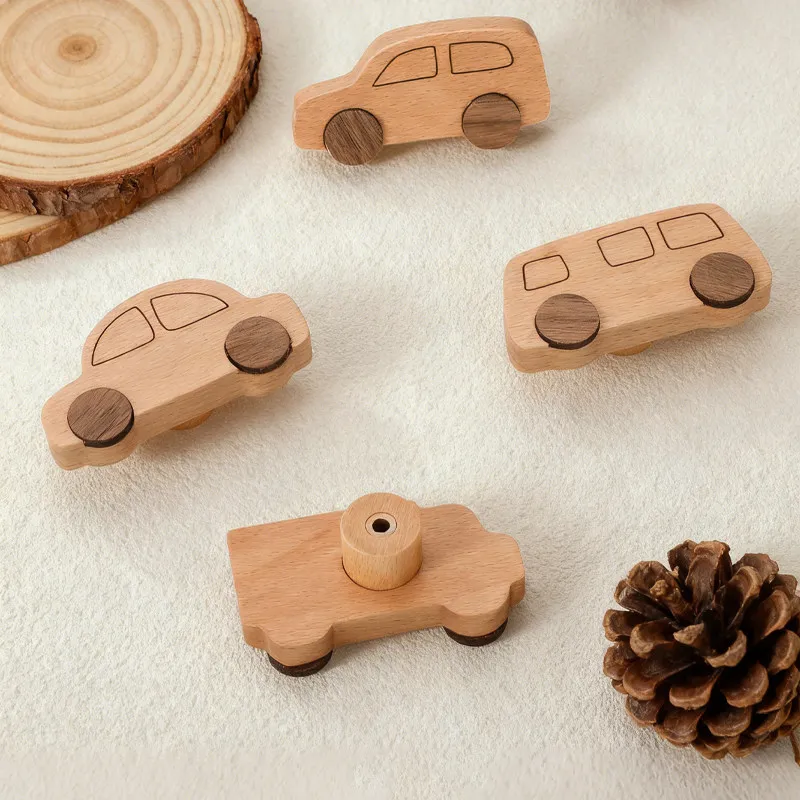 Solid Wood Kids' Room Wardrobe handle with Creative Natural Color Car Handle Design Girls' Cabinet with Drawers for Storage