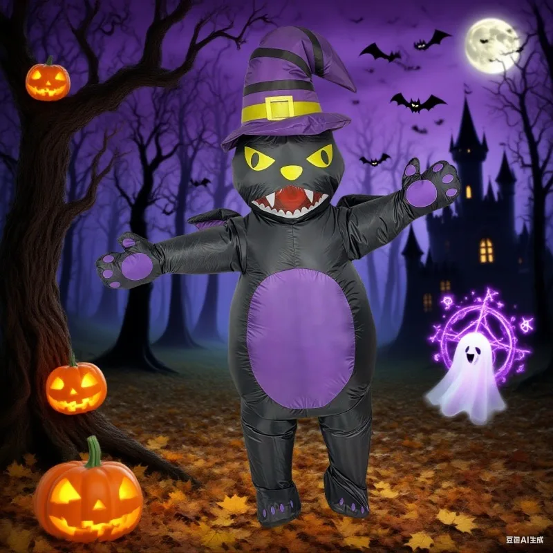 

Взрослый надувной костюм кошки, костюм ведьмы, комплект, забавный костюм на Хэллоуин, косплей, новинка, вечерние, карнавальный реквизит