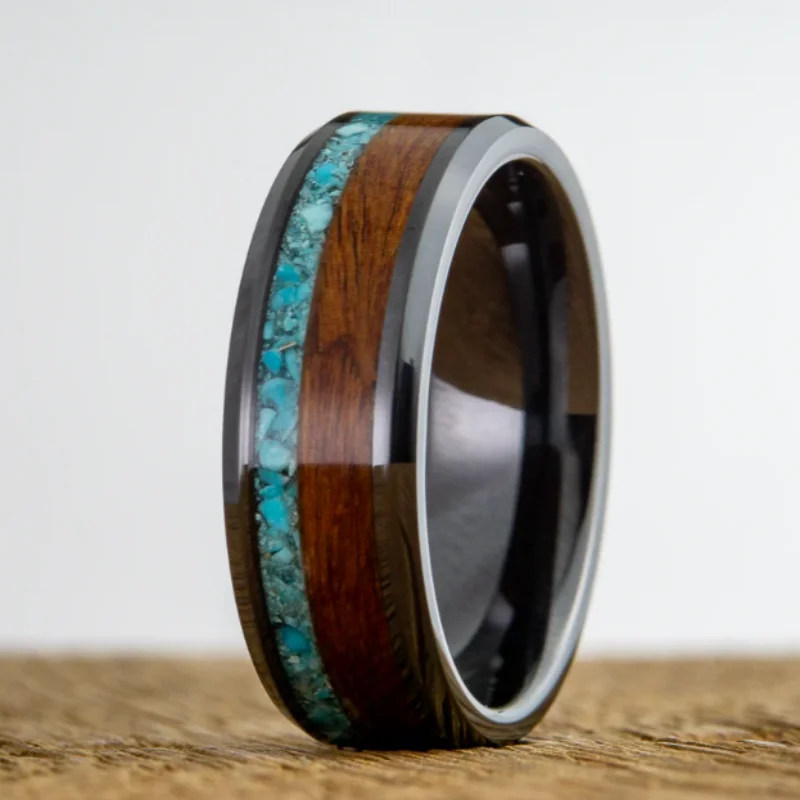 8 мм мужское модное кольцо из нержавеющей стали с инкрустацией имитация бирюзового дерева, свадебные украшения, лучший подарок