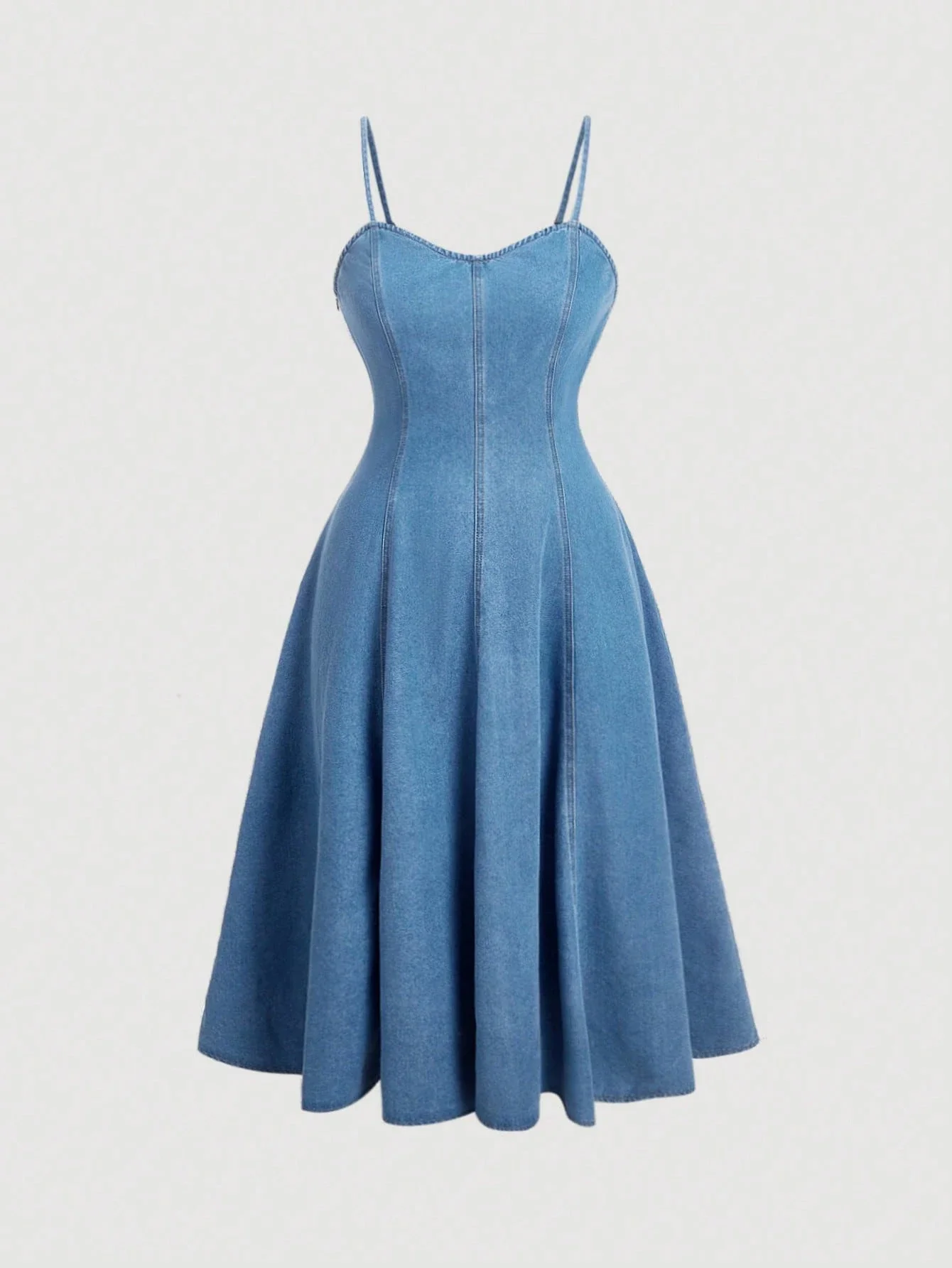 

Plus Size Denim Midi Dress Casual Sleeveless Blue A-Line