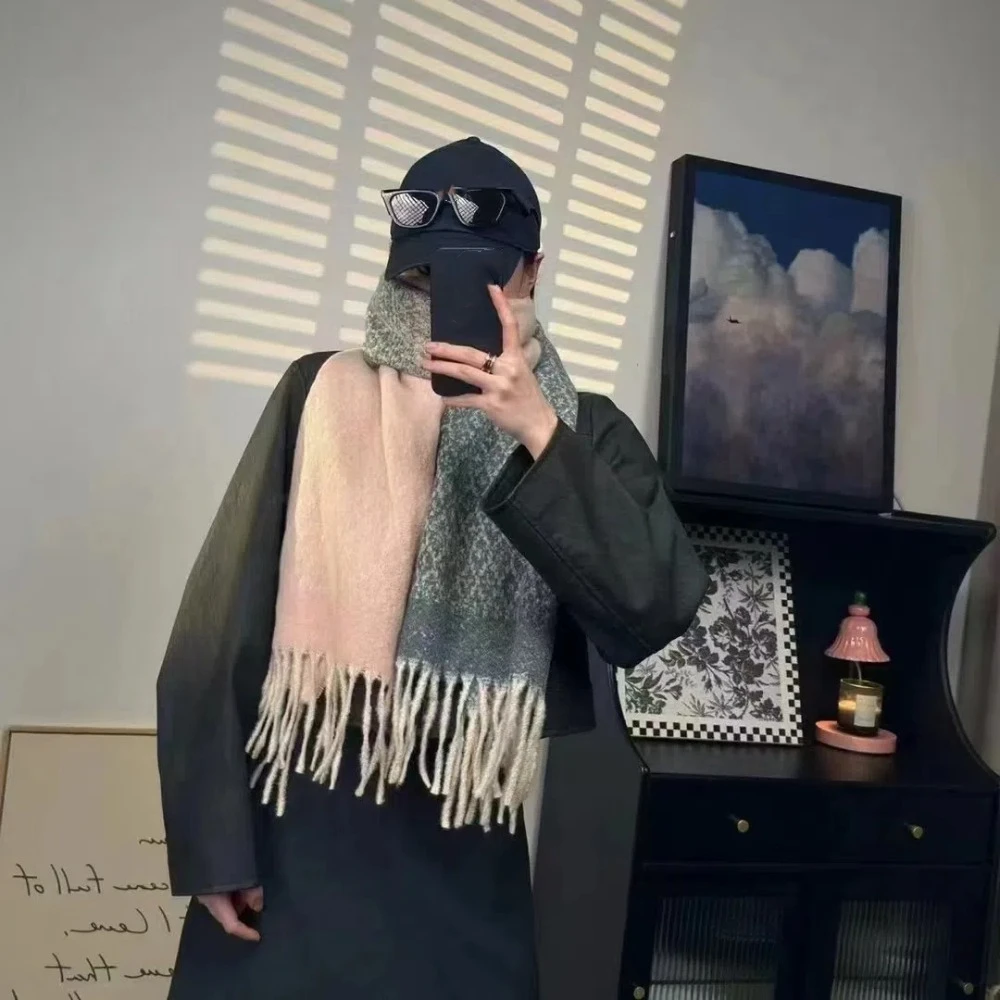 

Acrylic Fibres Gradient Knitted Scarf Long Soft Contrast Colored Thick Shawl Starry Sky Pattern Warm Double-sided Tassel Scarf