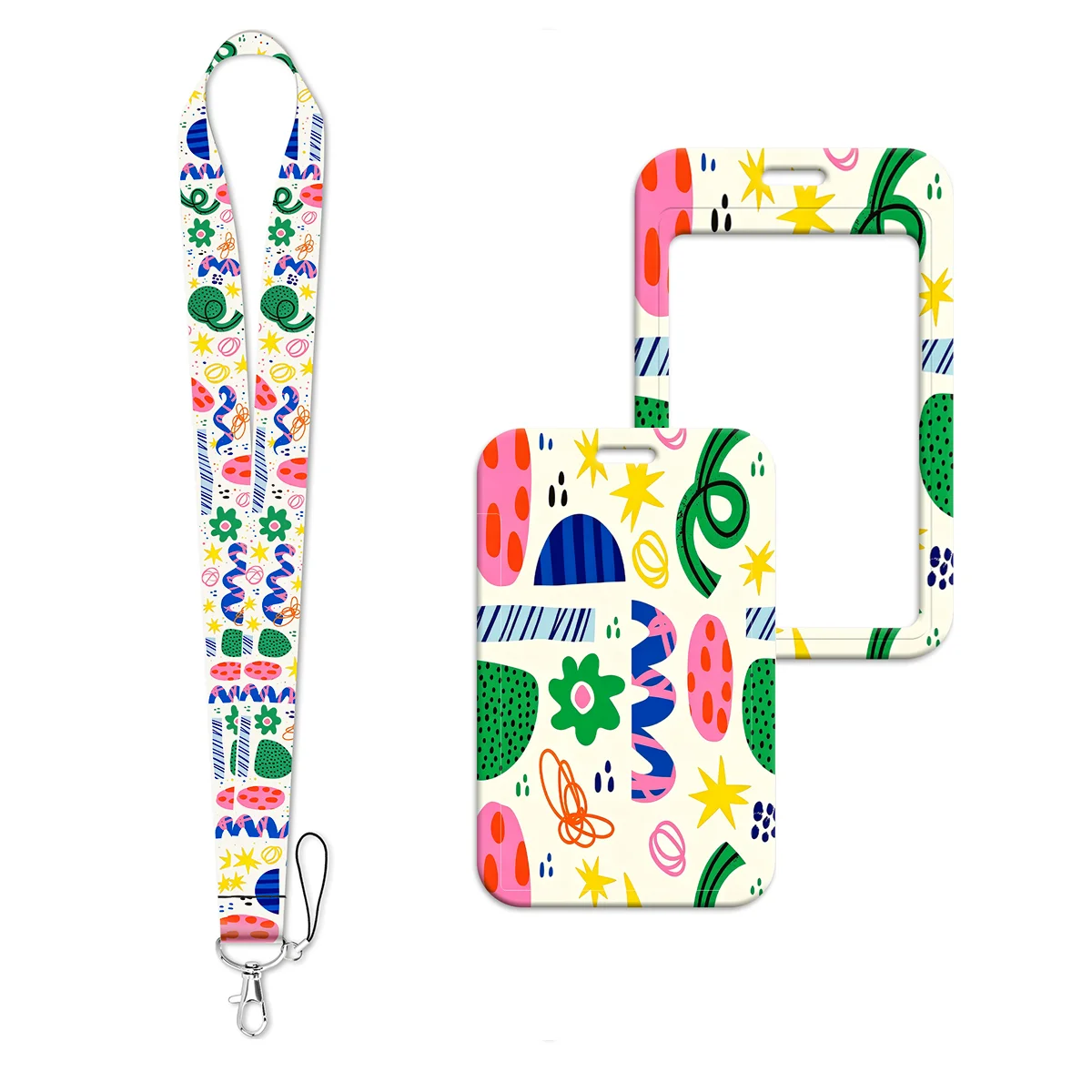 Abstract Geometric Graffiti Lanyard Strap Neck Keychain Card Cover Badge Holder Mobile Phone Hang Rope Keyring Accessories Gift