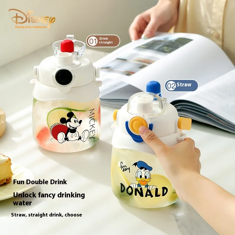 Disney Mickey Mouse Mickey Big Belly Mug Portable Water Bottle Plastic Straw Cup Children Donald Duck Cute Bottle Water Bottle