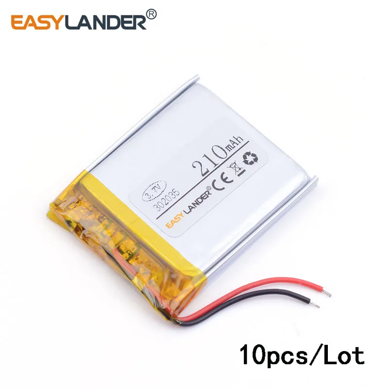 10pcs/Lot 302035 3.7V 210mAh Rechargeable Lithium Li-ion Li Polymer Battery For bluetooth headset speaker mouse Watch recorder