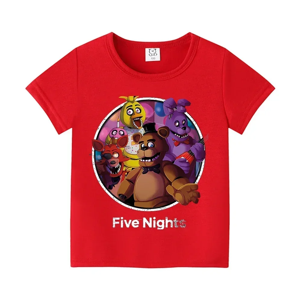 Camisa corta con tema de Five Nights Freddys, ropa con estampado de Fnafs, camisetas de manga corta con dibujos animados Kawaii para niños, camiseta para bebé, ropa, regalo de cumpleaños