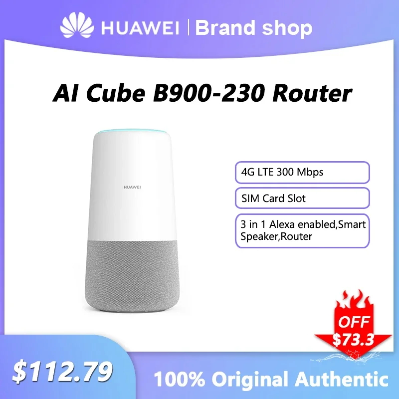 

Unlocked Huawei AI Cube B900-230 WiFi Repeater 300Mbps High Speed 4G LTE Router With Sim Card Slot For Alexa Smart Speaker