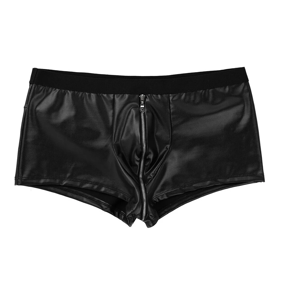 

Shorts Underpant Men Boxer Briefs Boxer Briefs Shorts Underpants Zipper Open Crotch Faux Leather Lingerie Shorts Men's Panties