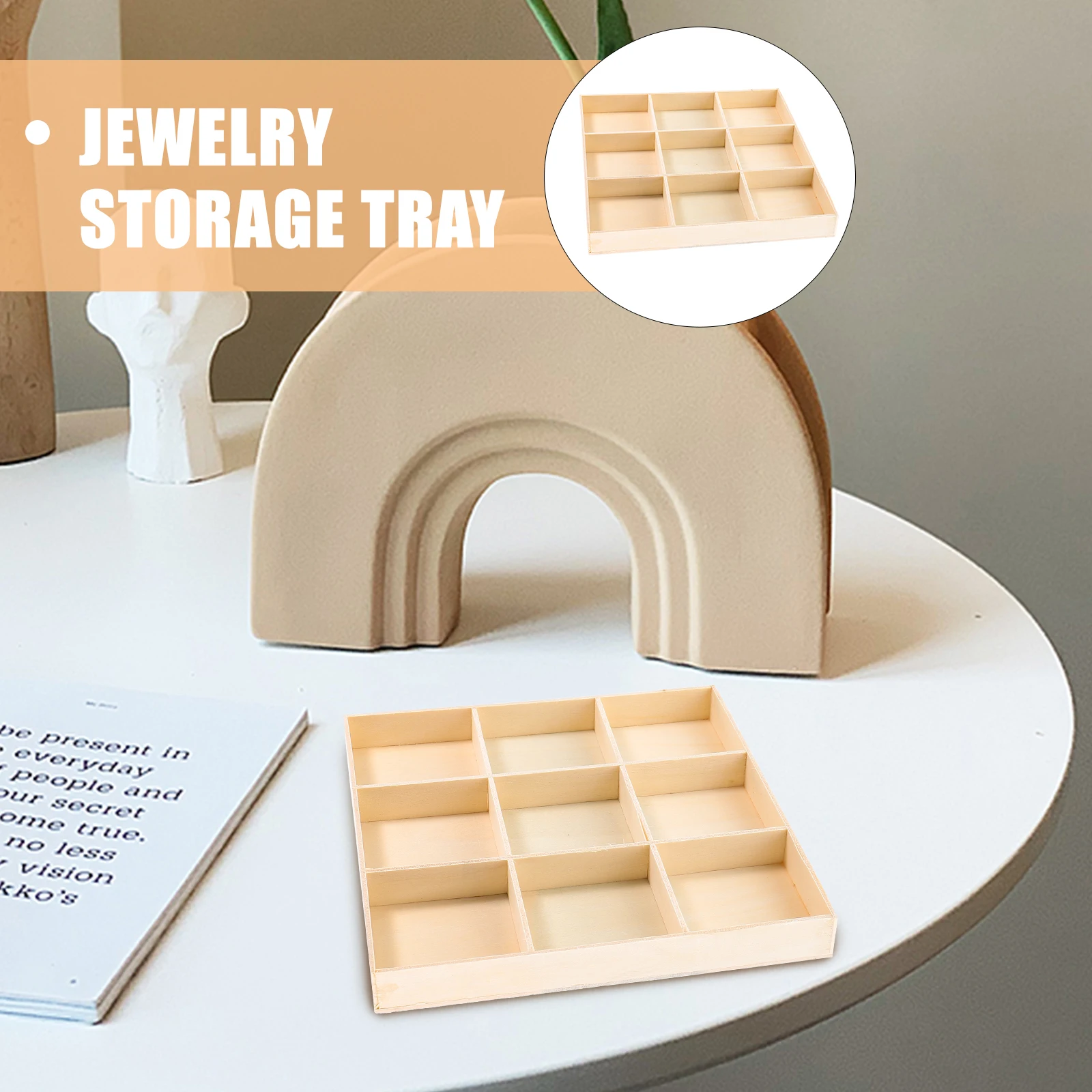 

Delicate Wooden Jewelry Box 9 Compartments Retro Style Accessory Organizer for Earrings Necklaces Trinket Storage Plate