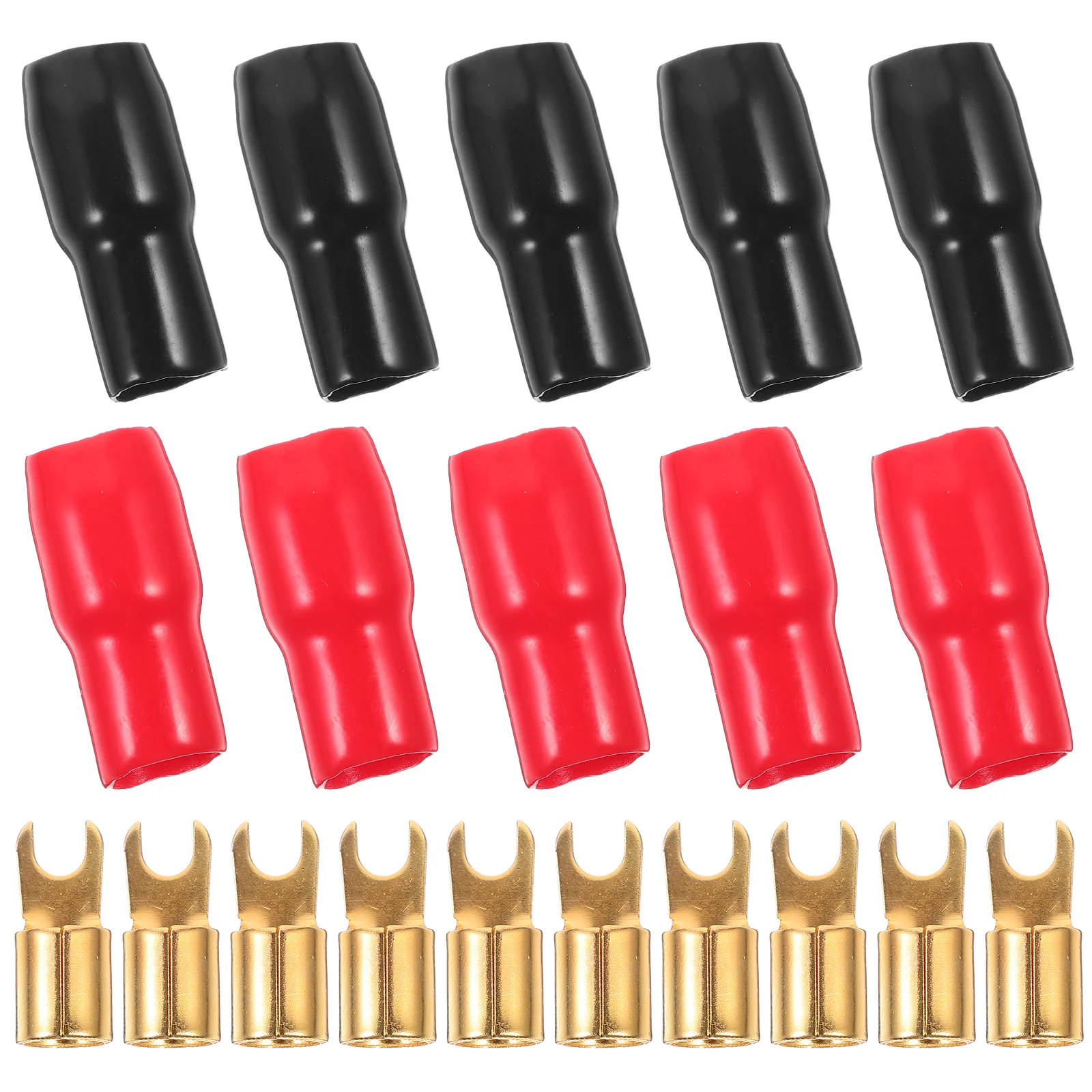 

5pcs 5 Pairs Terminals Connectors 4ga Spade Fork Red Black Copper Plated Anti Corrosion Speaker Crimp Terminals Wire