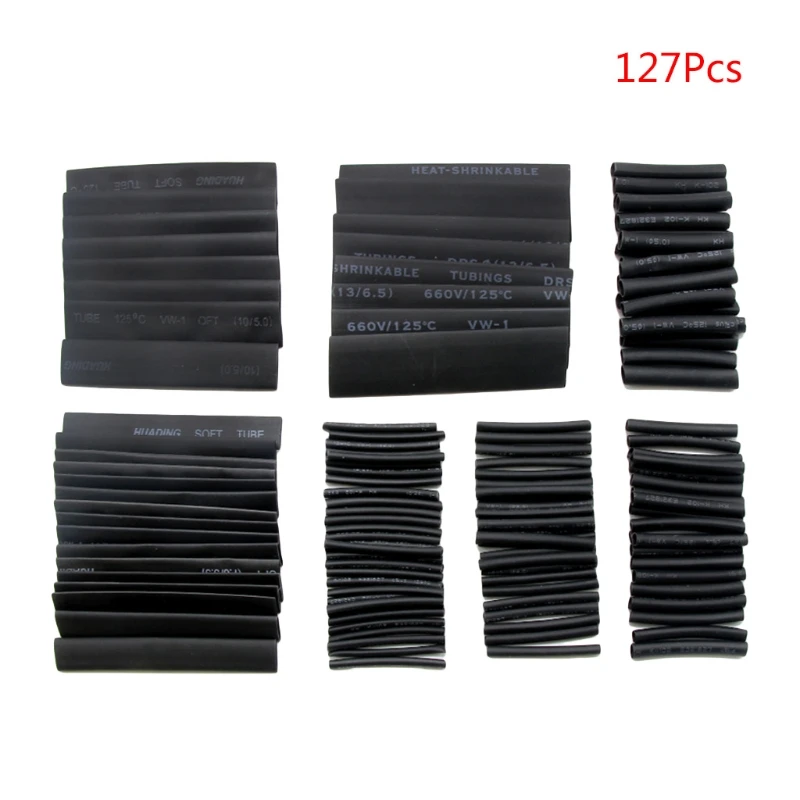 127 Pcs Black Electric Insulation Heat Shrink Tube Wire Shrink Wrap Assortment Eco-Friendly Material Easy to Use