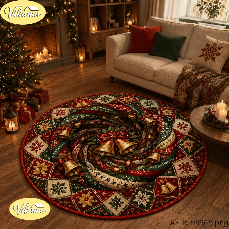 VIKAMA Christmas Santa Patchwork Round Area Rug Anti Slip Absorbent Floor Mat for Living Room Entryway Holiday Home Decor