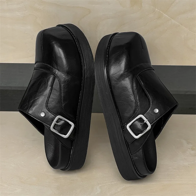 2025 Men's and Women's Leather Outer Wear Couple's Casual Thick-soled Big Head Bag Head Half Slippers Couple Slippers