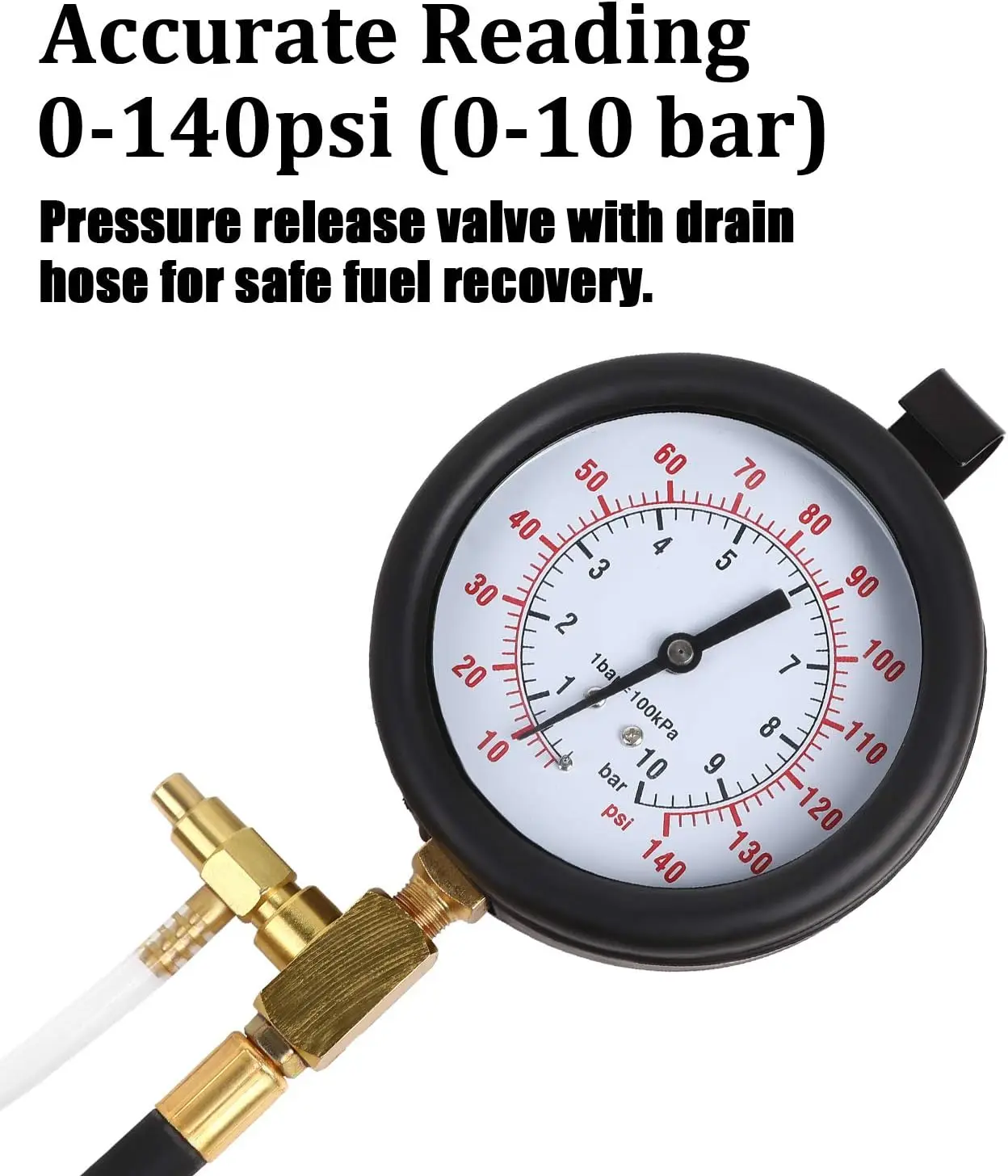 Pro Fuel Injection Pressure Tester Kit Gauge 0-140 PSI with 9.49,7.89,6.30 Fuel Line Fittings