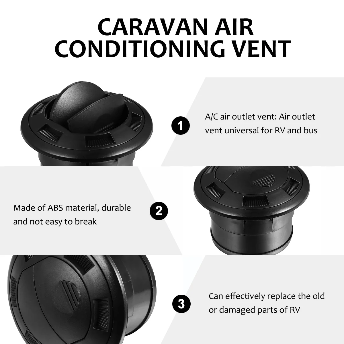 

Black RV Bus Air Conditioner Outlet Vent Round Cover Screws Car Accessories Repair DIY ABS Material Ventilation Solution Car