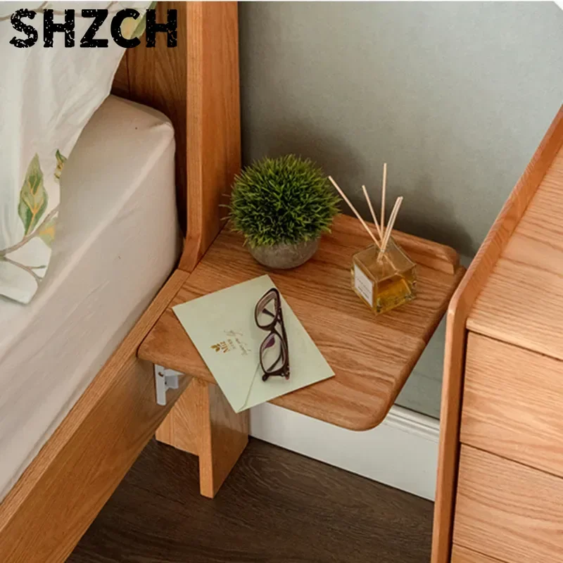 Integrated Solid Wood Function Table Folding Organizer Rack Mini Bedside Utility Space-Efficient for Compact Homes