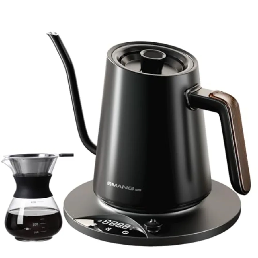 

Gooseneck Electric Kettle 304 Stainless Steel 0.9L Black with 1F Precision Temp Control for Pour Over Coffee Tea Fast Boiling B