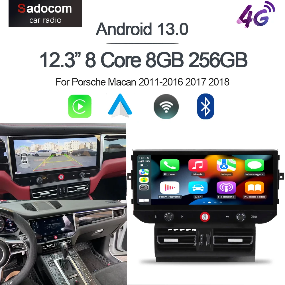 12.3 QLED 1920*720 Carplay Auto Android 13.0 8G+256G Car DVD Player GPS Map WIFI Bluetooth Radio For Porsche Macan 2010-2016