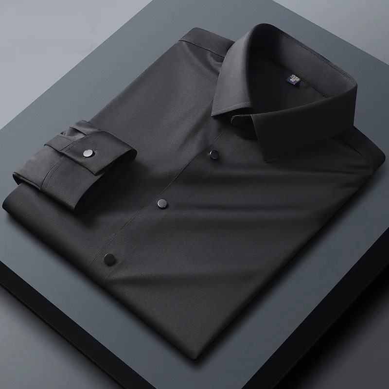 Camisas antiarrugas de alta elasticidad para hombres, camisa de vestir de manga larga para hombres, blusa ajustada para negocios sociales, camisa