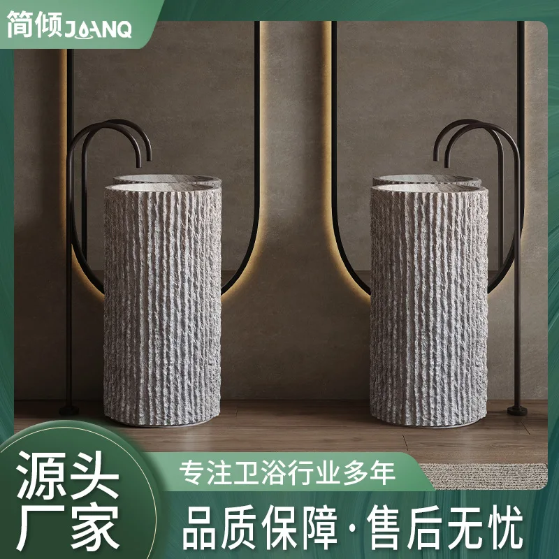 

basin integrated column basin courtyard Chinese outdoor restaurant stone pattern round wash basin