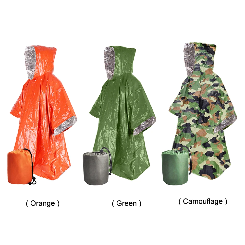 Lightweight Unisex Raincoat Hooded Rain PonchoOutdoor Survival Tool Backpack Hiking Rain Cover Camping Tent Mat