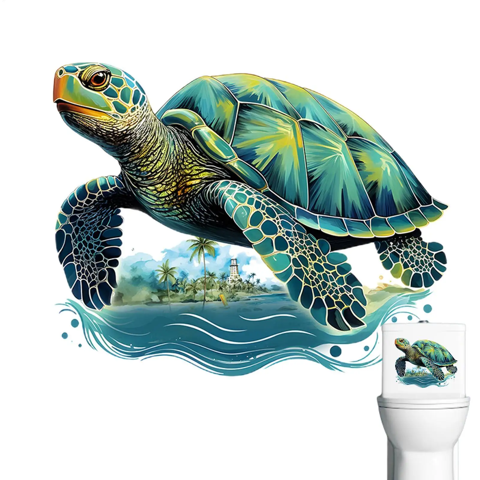 30x25cm Toilet Lid Decals Self Adhesive Sea Turtle Toilet Stickers Cartoon Multifunctional Waterproof Backdrop Decor Removable
