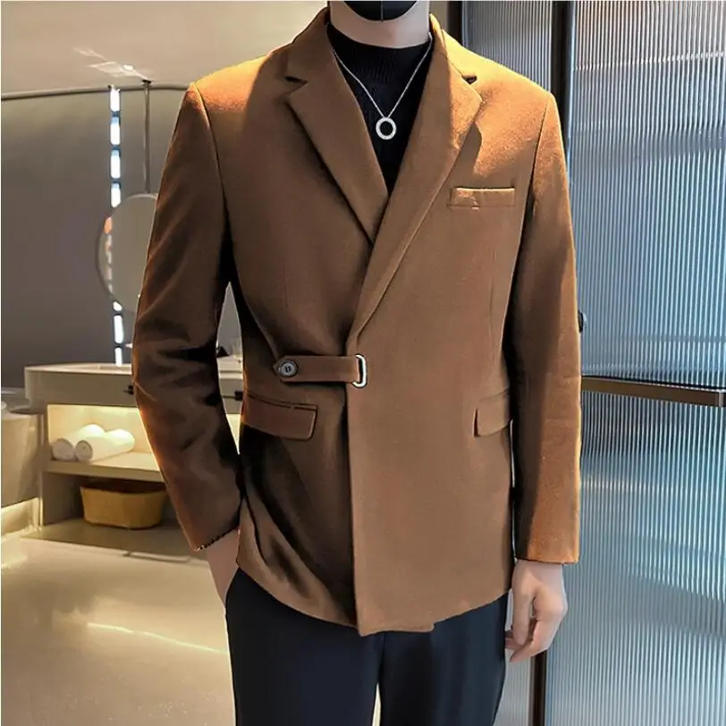 Solid Metal Buckle Decoration Blazer For Men Party Wedding Banquet Blazer Italian Designer Suit Jacket Slim Fit Blazer Homme